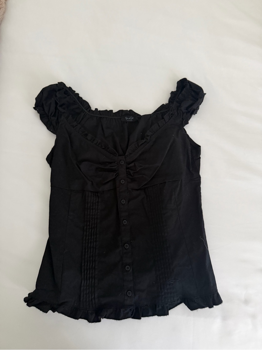 Brandy Melville John Galt Black Ruffle-Trim Button Front Top